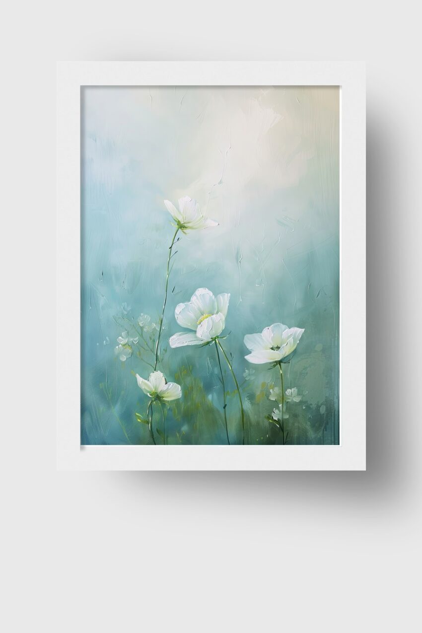 Illustration Poster weiße Blüten minimalistisch hell