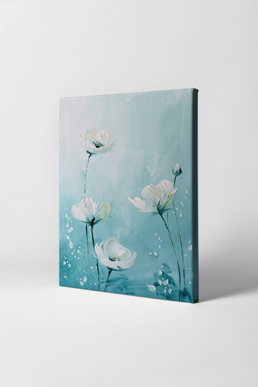 Malerei Poster weiße Blüten Stiele hell minimal