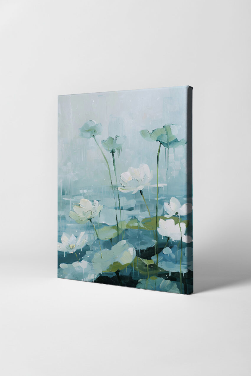 Malerei Poster Seerosen ruhig weiß grün