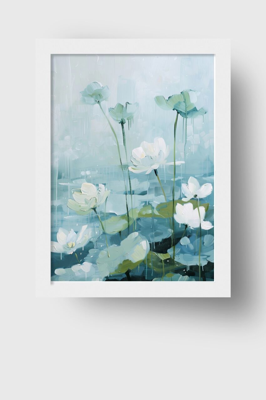 Malerei Poster Seerosen ruhig weiß grün