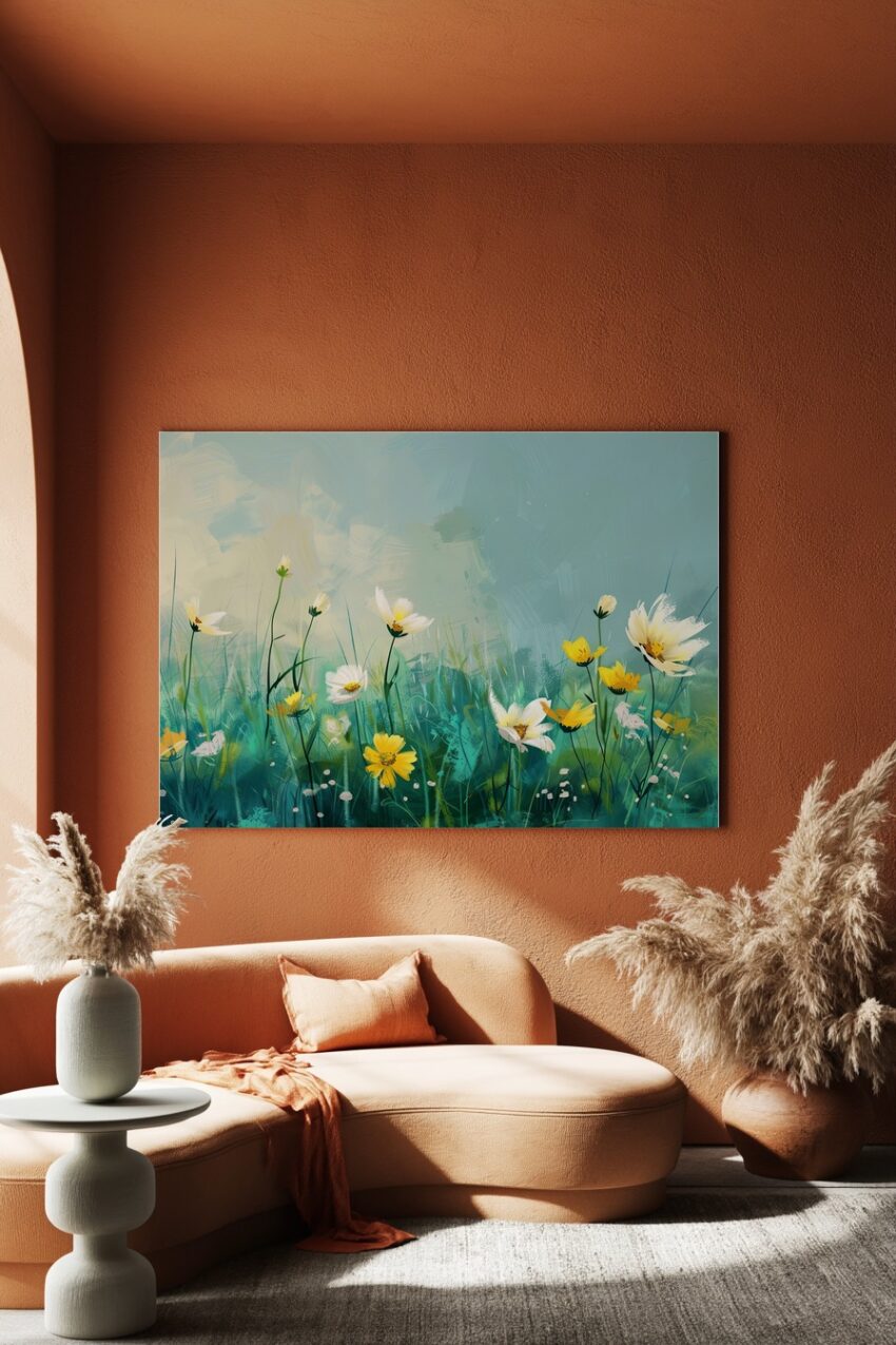 Digitale Kunst Poster Wiese gelbe weiße Blüten grün