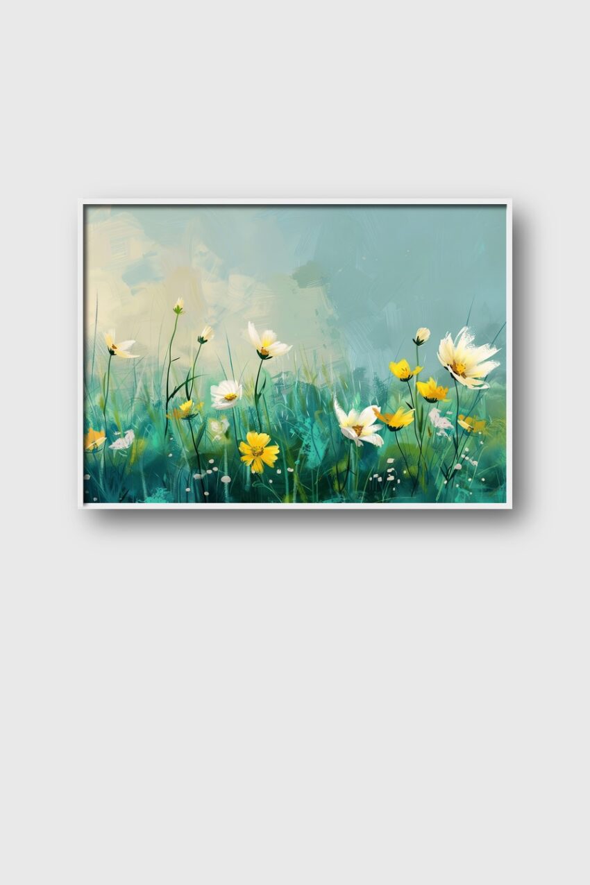 Digitale Kunst Poster Wiese gelbe weiße Blüten grün