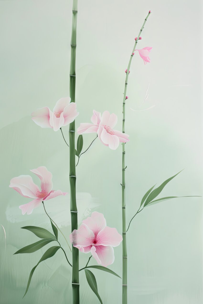 Illustration Poster Bambus rosa zart grün