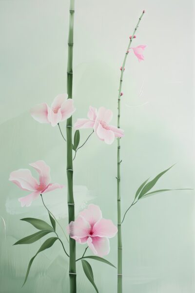 Bambus mit Blüten Poster
