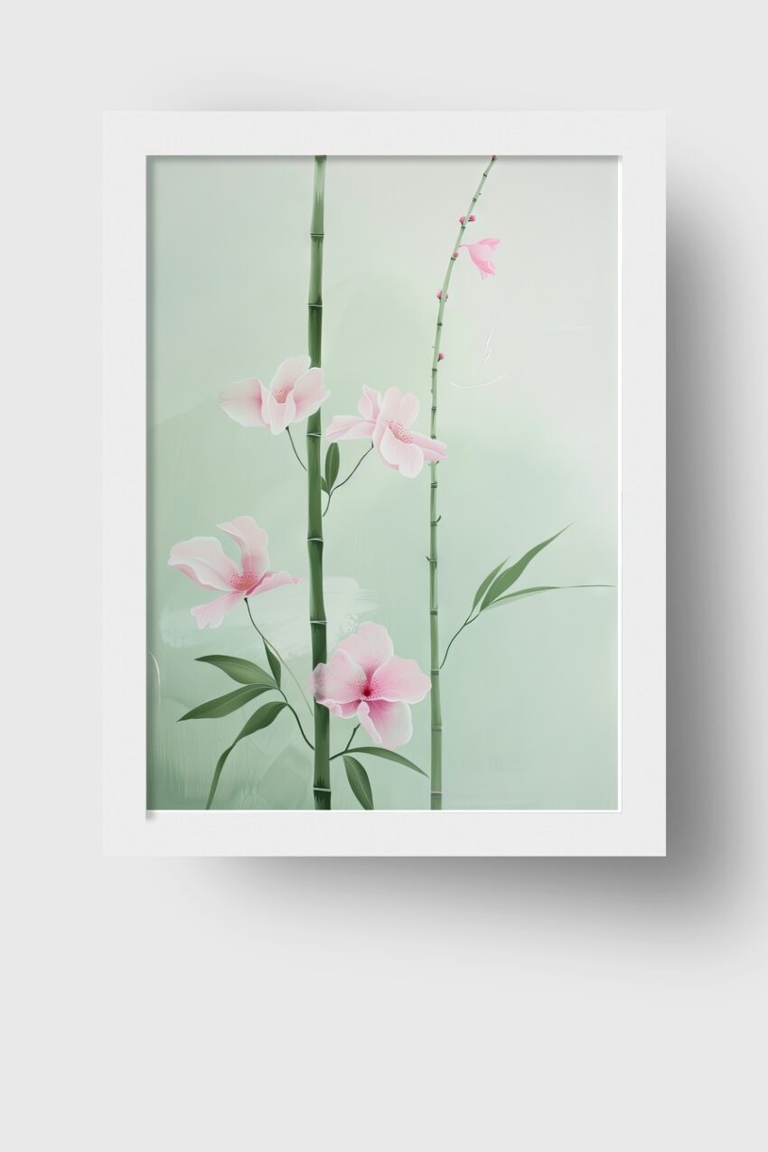 Illustration Poster Bambus rosa zart grün