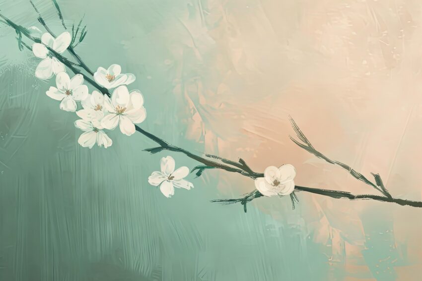 Digitale Kunst Poster Blütenzweig minimalistisch weiß Pastell