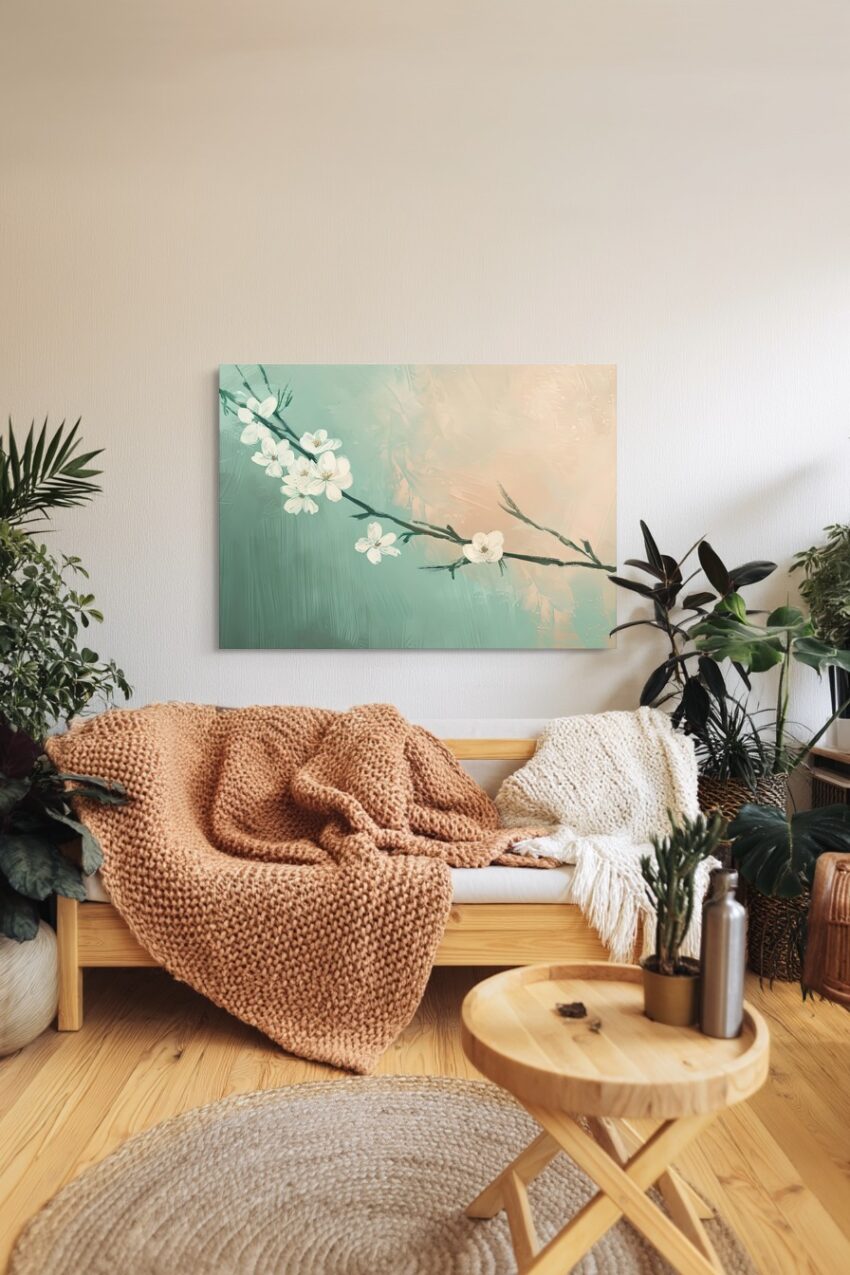 Digitale Kunst Poster Blütenzweig minimalistisch weiß Pastell