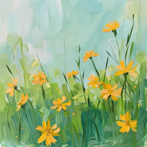 Gelbe Blumenwiese im Wind Leinwandbild