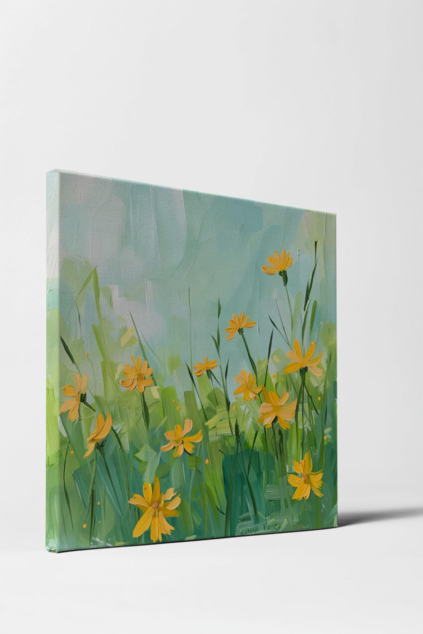 Malerei Poster gelbe Blumenwiese lebendig grün gelb