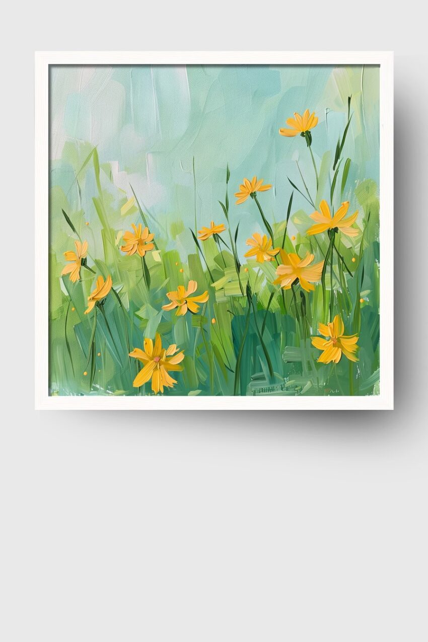 Malerei Poster gelbe Blumenwiese lebendig grün gelb