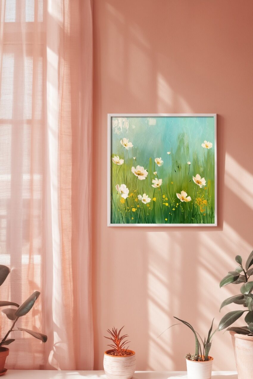 Illustration Poster Sommerblumen weiß gelb grün minimalistisch