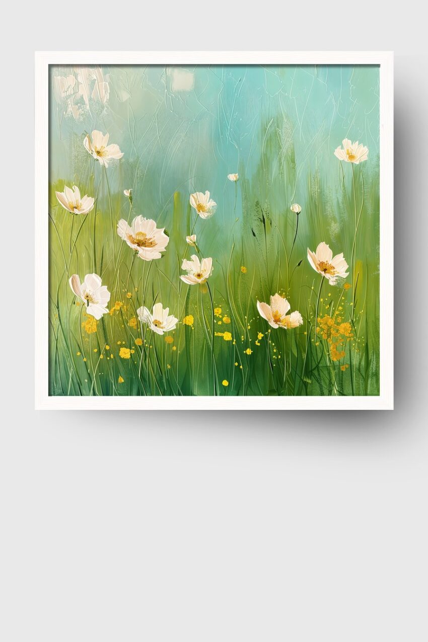 Illustration Poster Sommerblumen weiß gelb grün minimalistisch