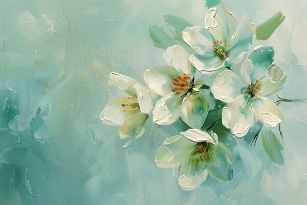 Blütenzweig Weiß Grün Poster