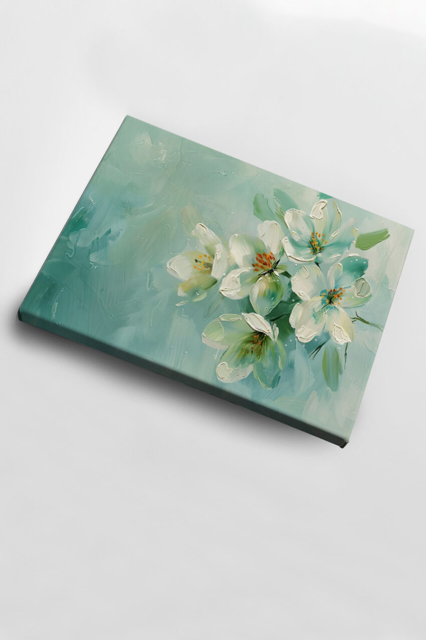 Malerei Poster Blütenzweig Weiß Grün