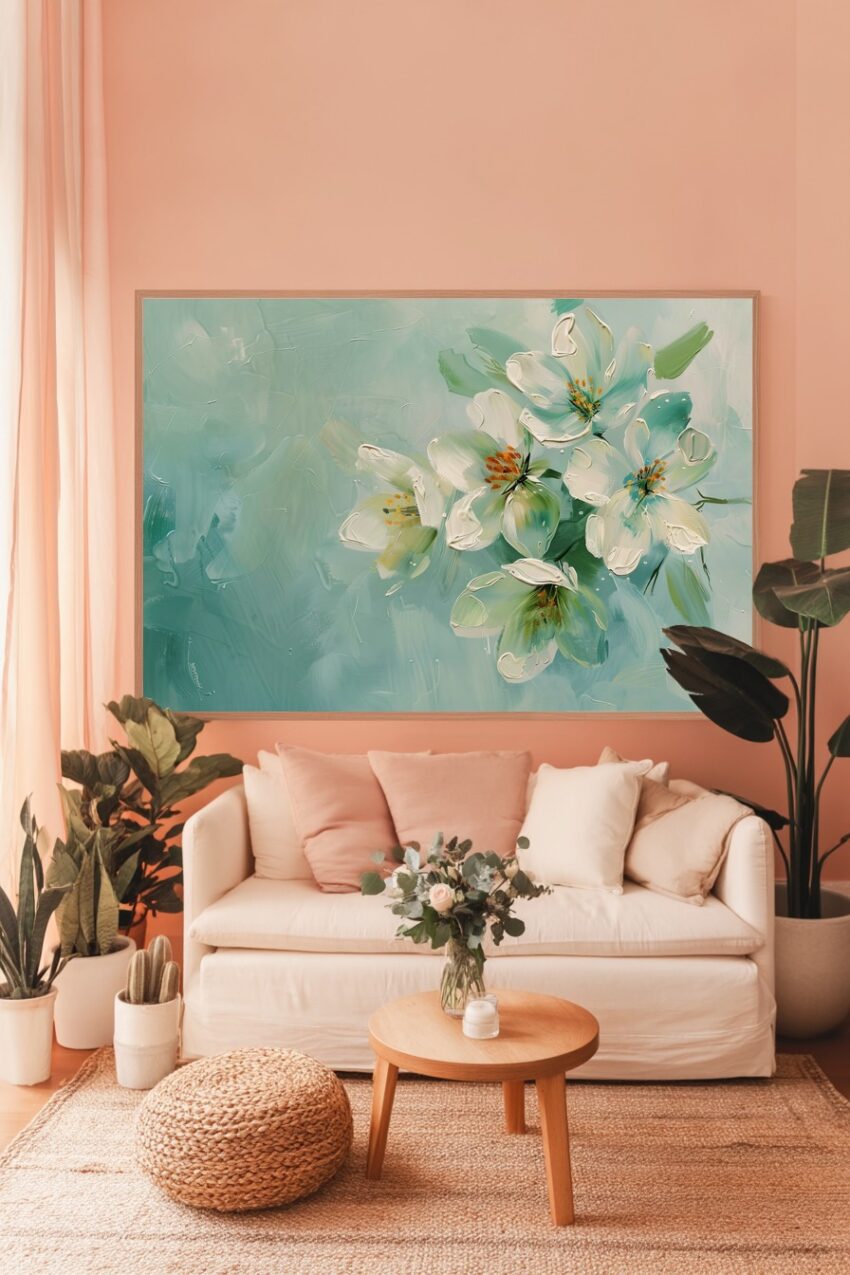 Malerei Poster Blütenzweig Weiß Grün