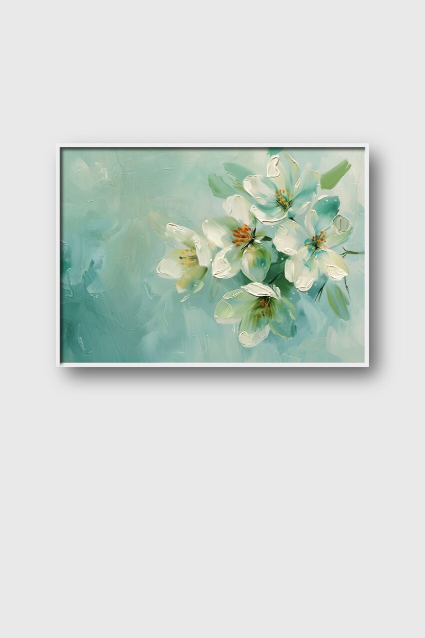 Malerei Poster Blütenzweig Weiß Grün