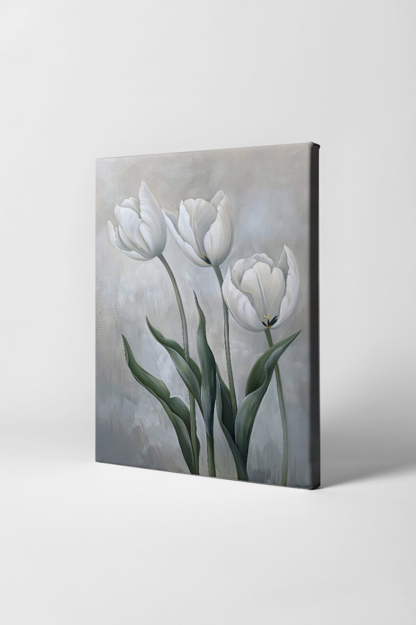 Malerei Poster Tulpen weiß minimalistisch grün