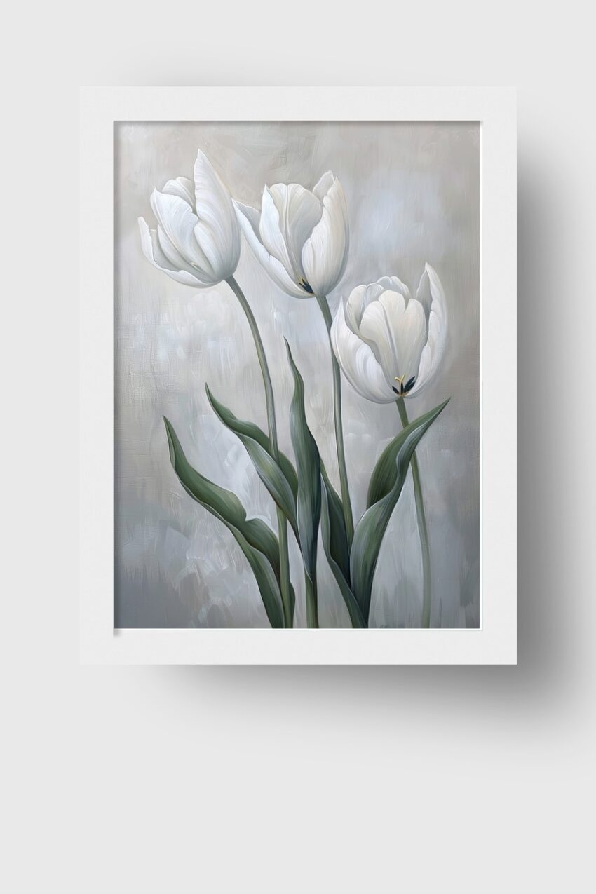Malerei Poster Tulpen weiß minimalistisch grün