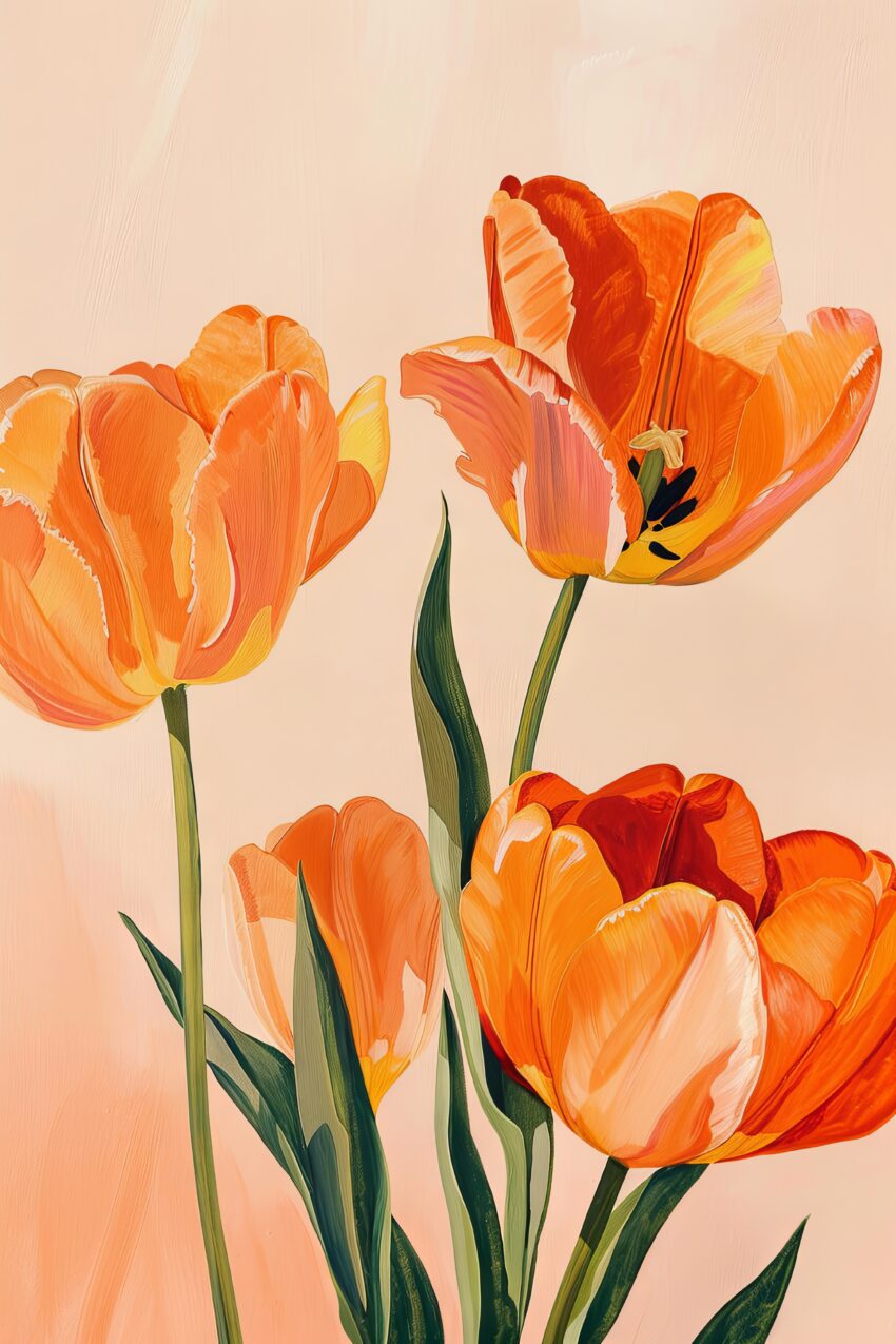 Illustration Poster Tulpen orange grün Frühling