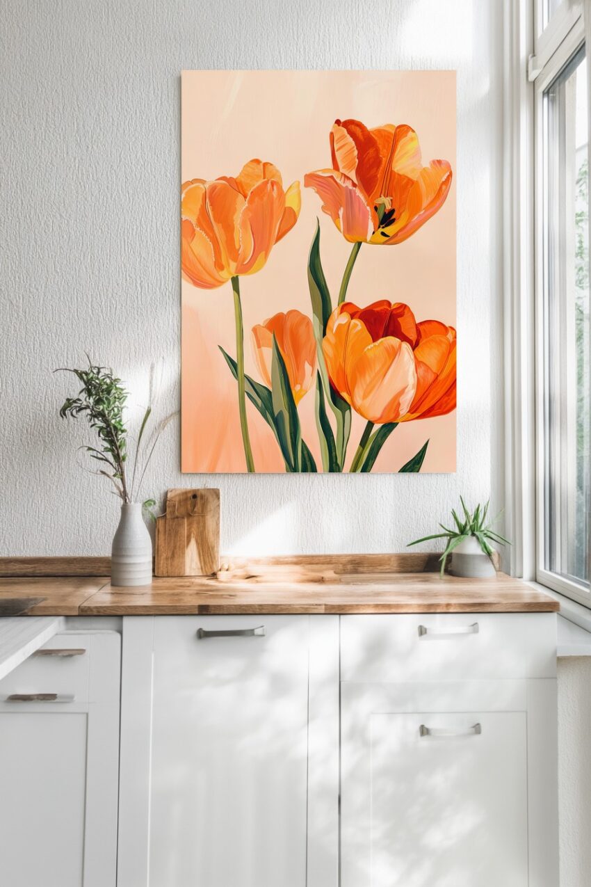 Illustration Poster Tulpen orange grün Frühling