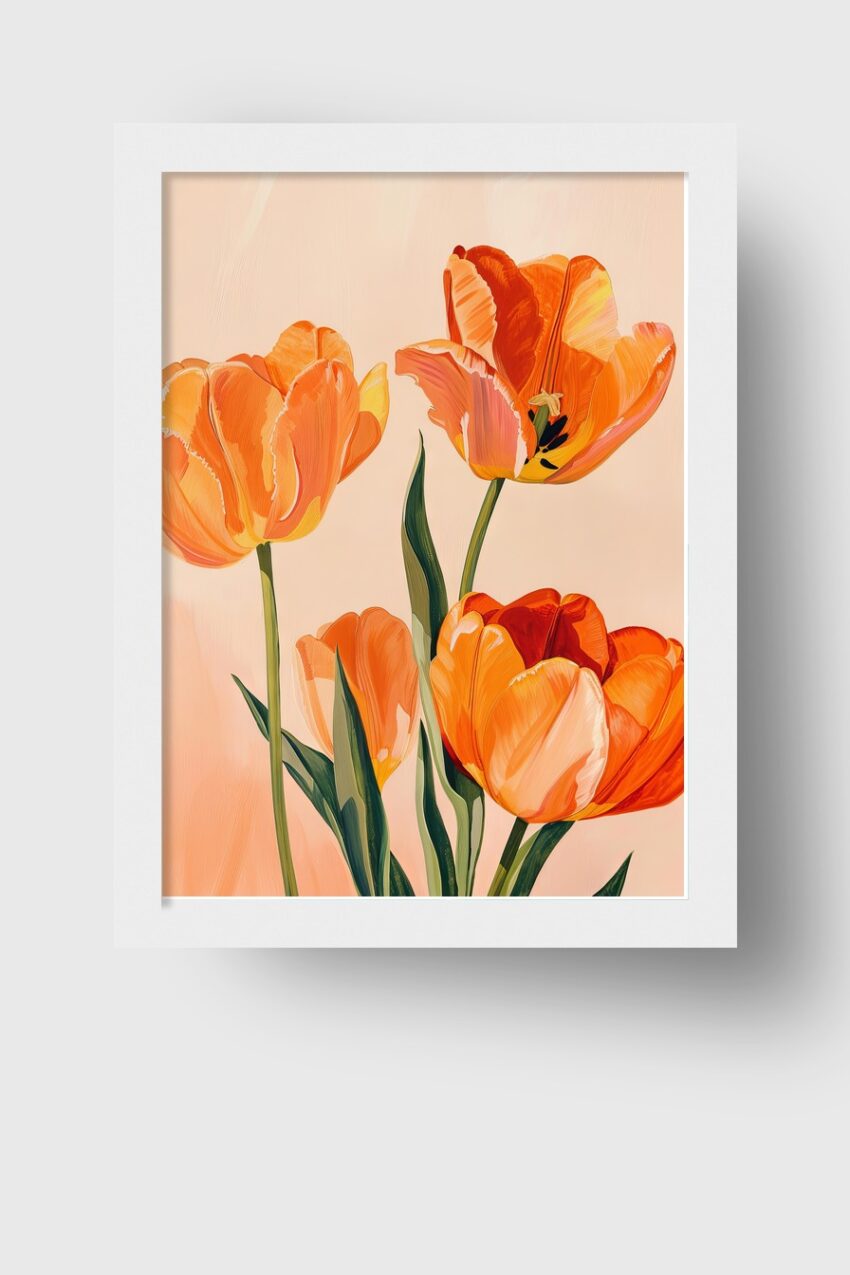 Illustration Poster Tulpen orange grün Frühling