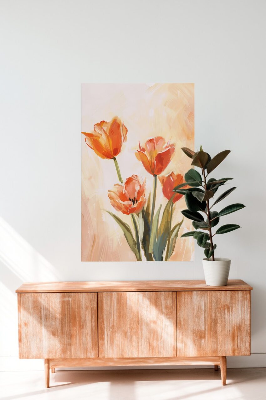 Malerei Poster Tulpenstrauß orange hell minimal