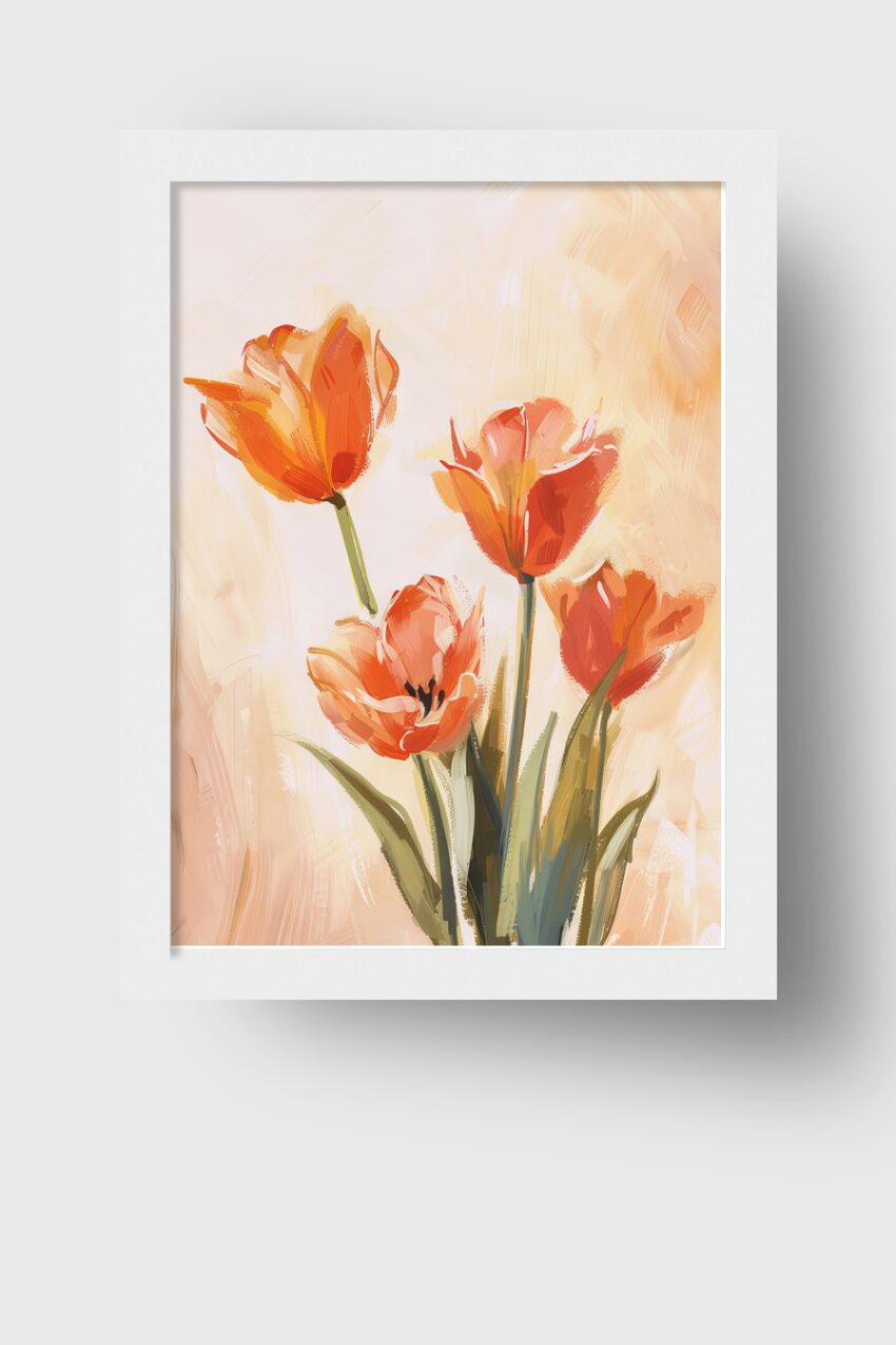 Malerei Poster Tulpenstrauß orange hell minimal
