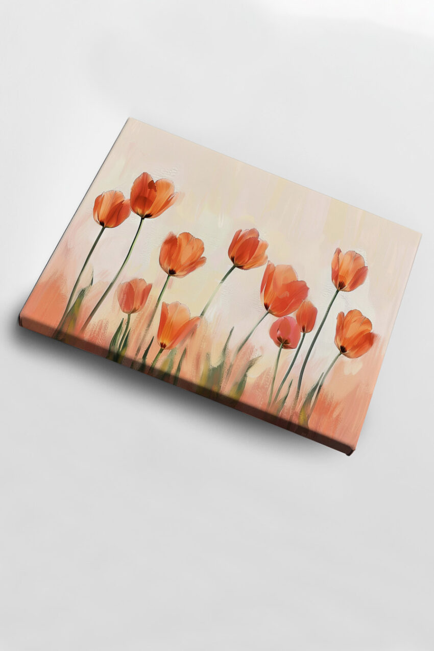 Illustration Poster Tulpenfeld orange lichtdurchflutet zart