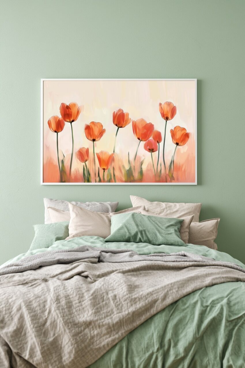 Illustration Poster Tulpenfeld orange lichtdurchflutet zart