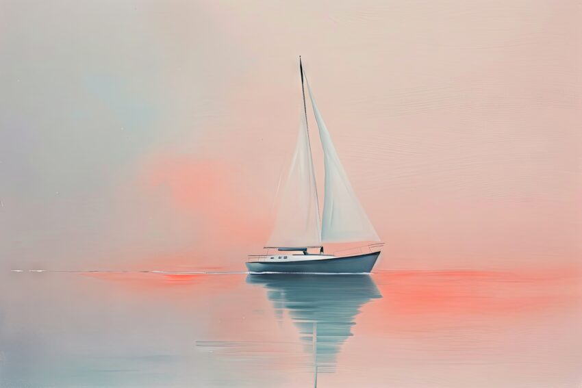 Digitale Kunst Poster Segelboot Spiegelung Pastellfarben sanft