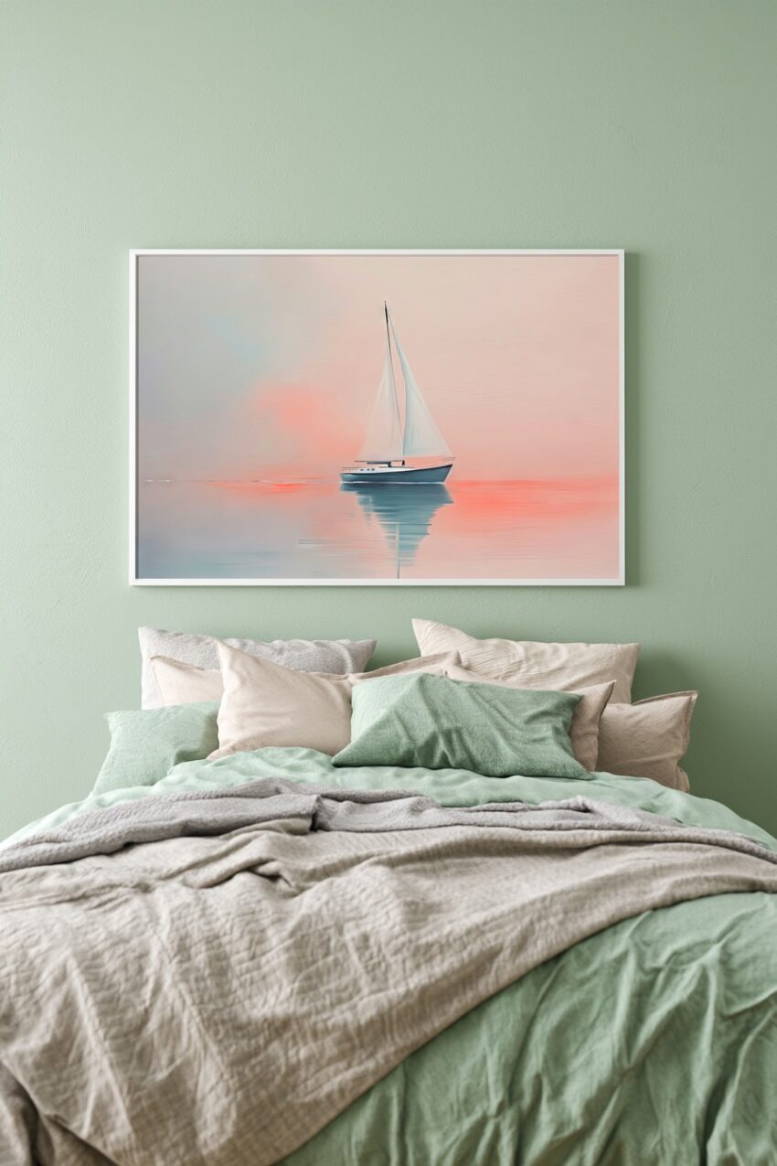 Digitale Kunst Poster Segelboot Spiegelung Pastellfarben sanft