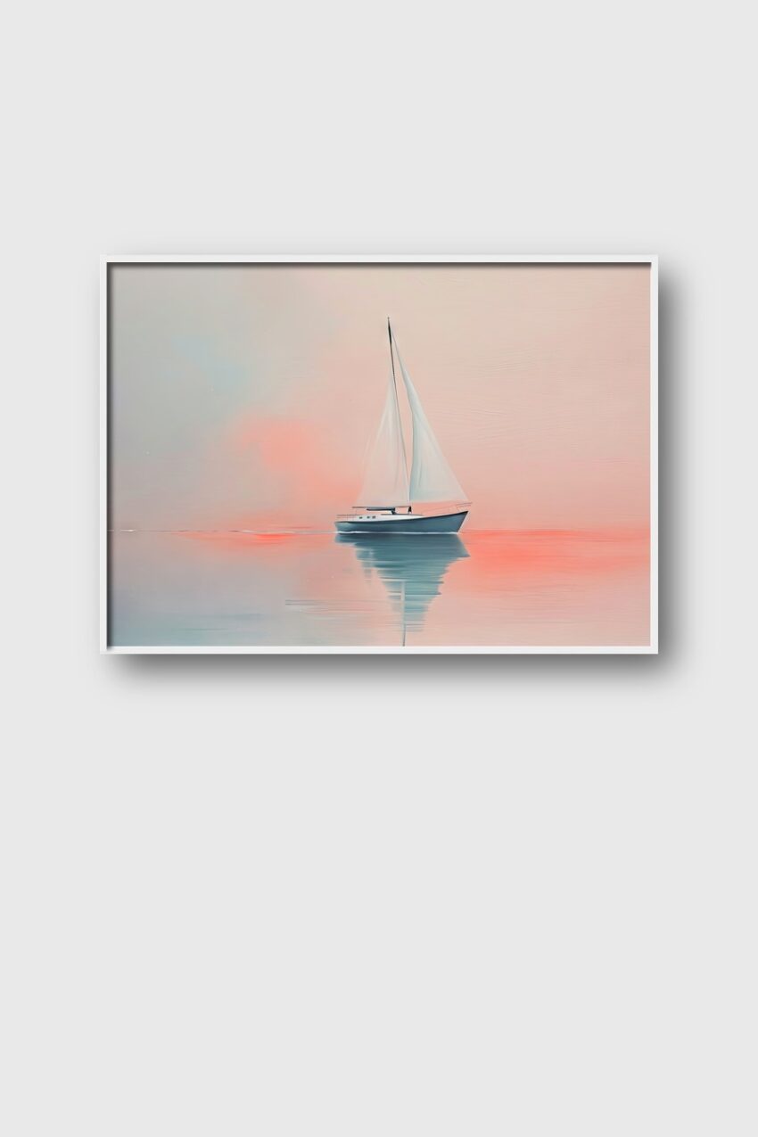 Digitale Kunst Poster Segelboot Spiegelung Pastellfarben sanft
