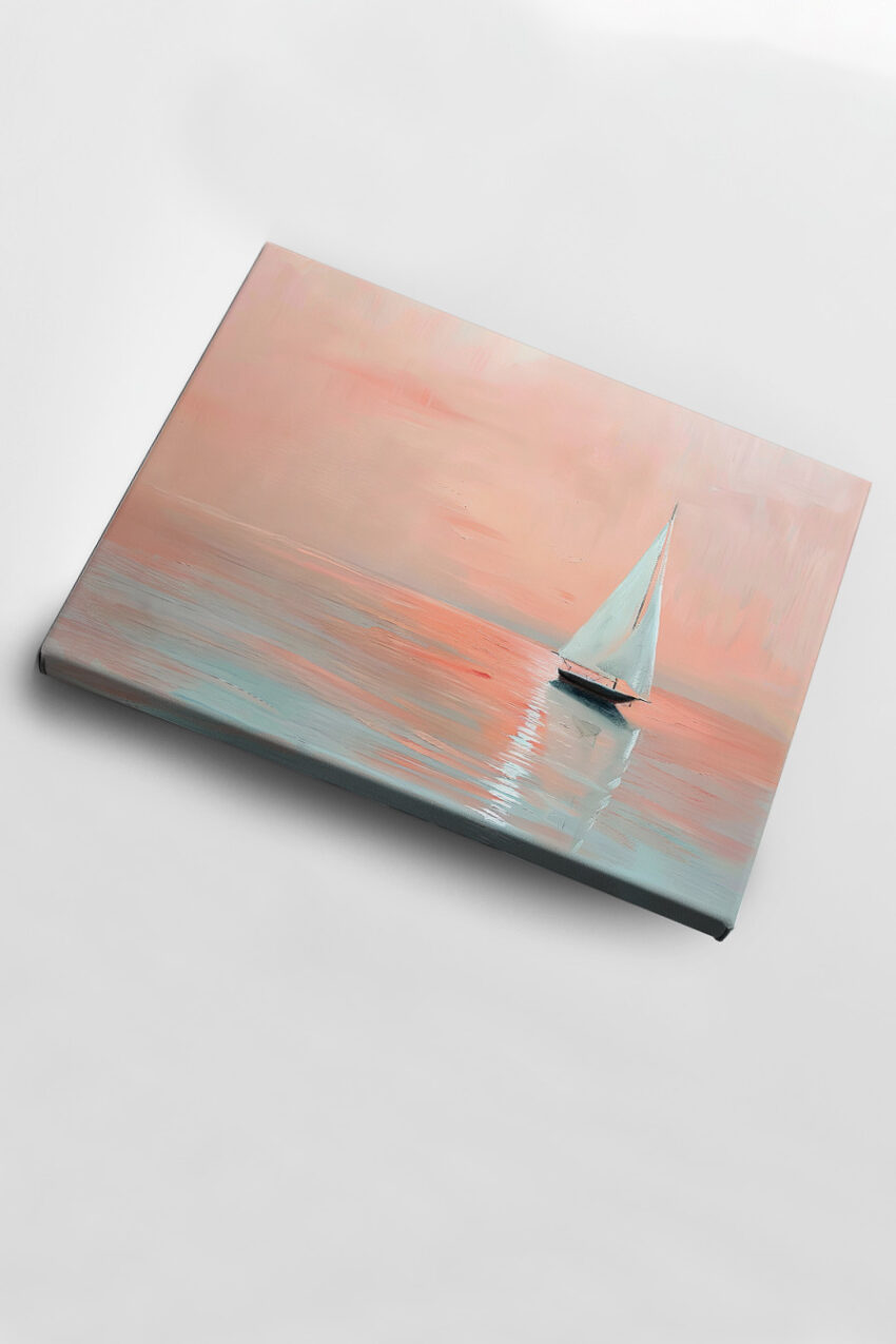 Malerei Poster Segelboot weiße Segel rosa Wasser