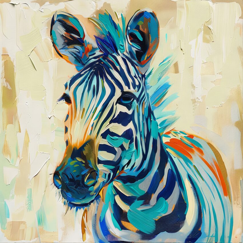 Malerei Poster Zebra Kopf bunt blau orange