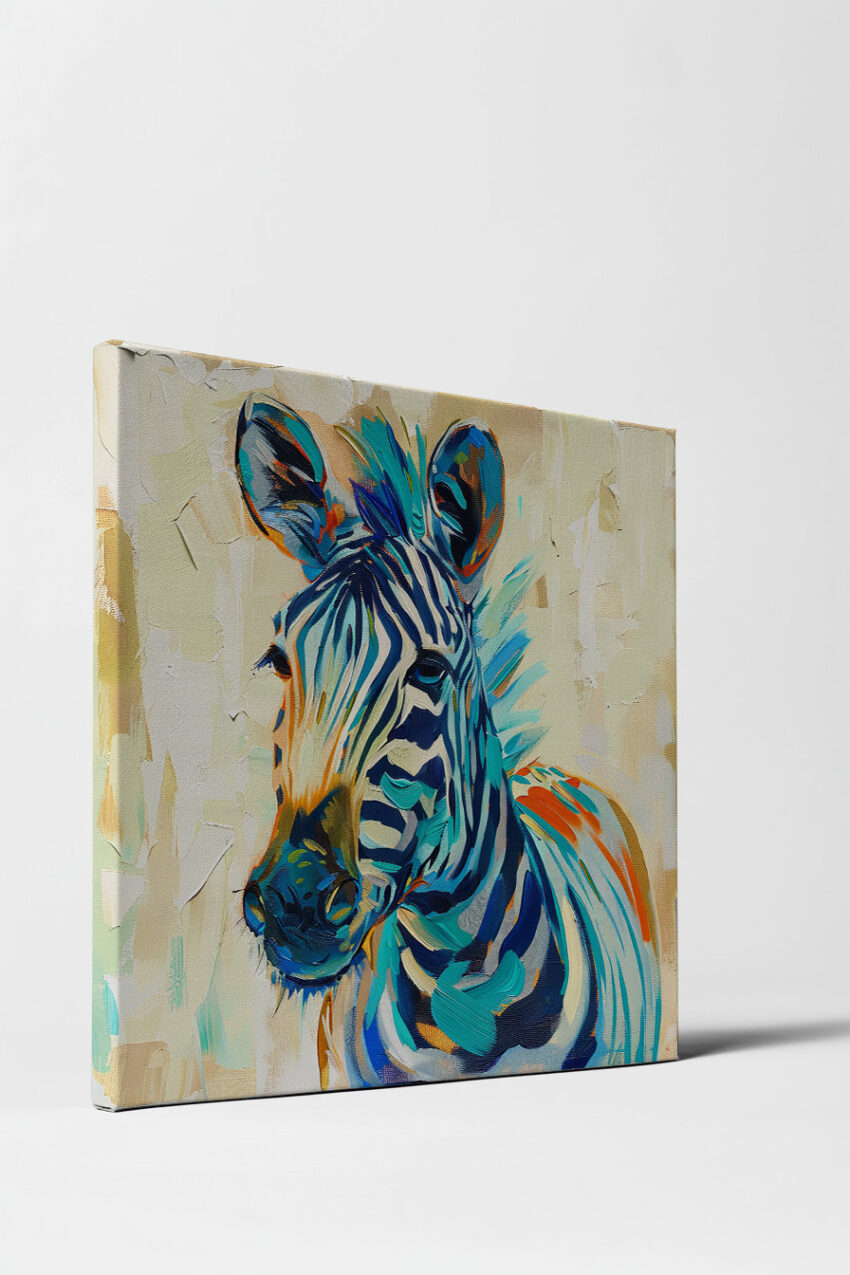 Malerei Poster Zebra Kopf bunt blau orange
