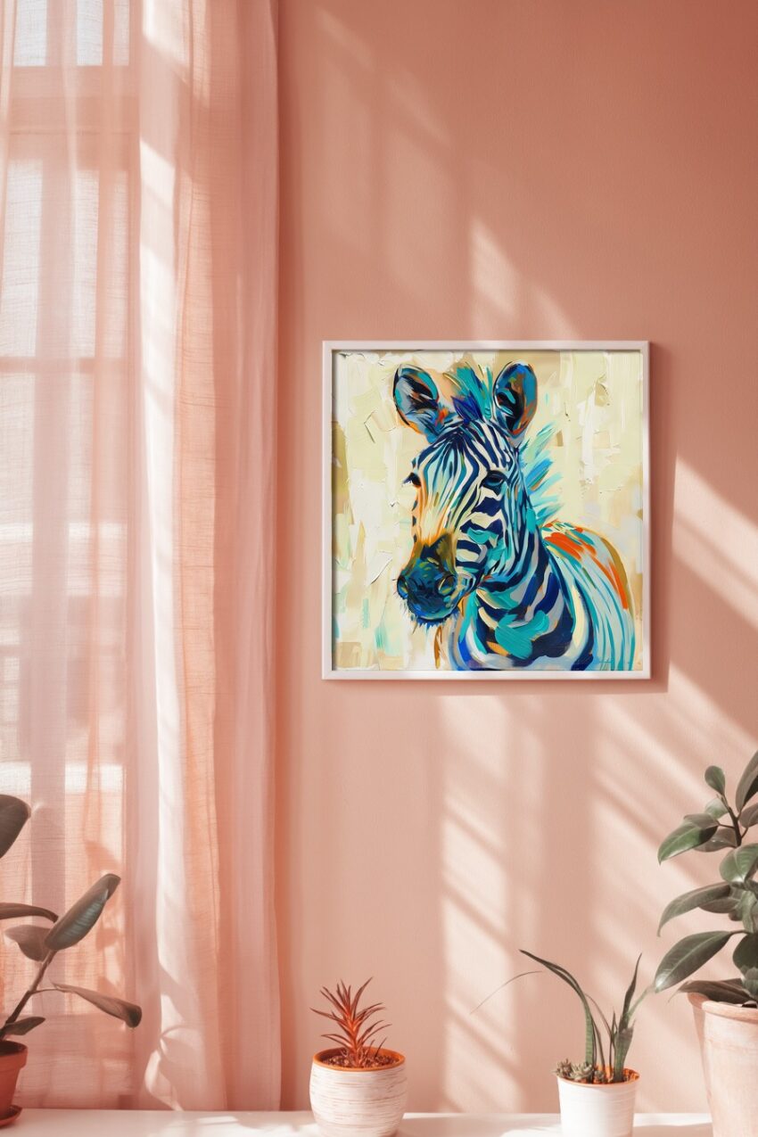 Malerei Poster Zebra Kopf bunt blau orange