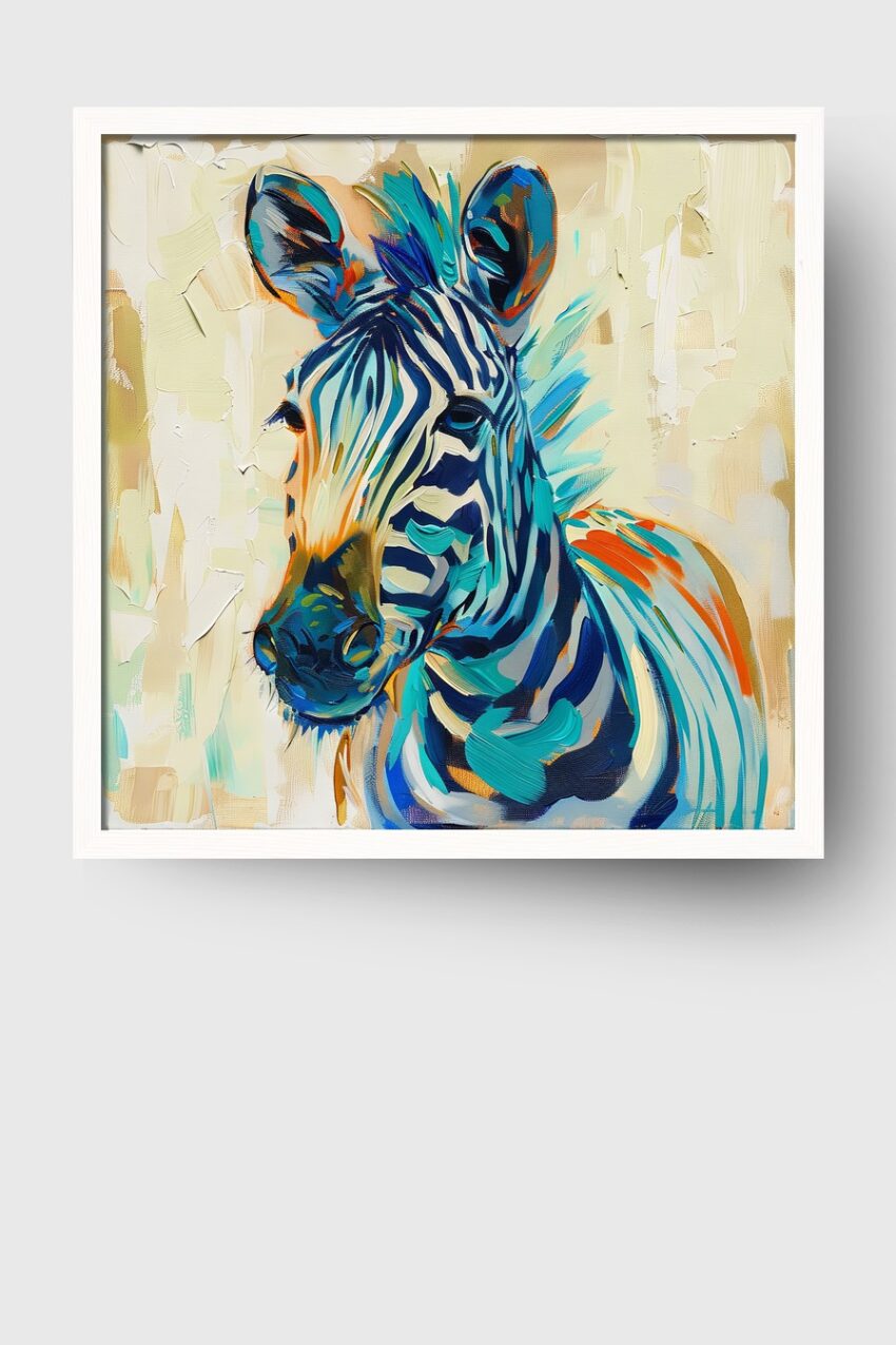 Malerei Poster Zebra Kopf bunt blau orange