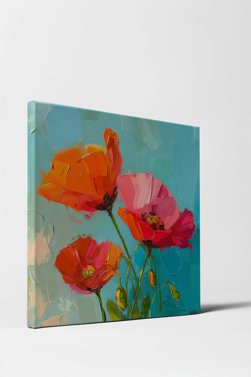 Moderne Malerei Poster Mohnblumen farbenfroh rot blau