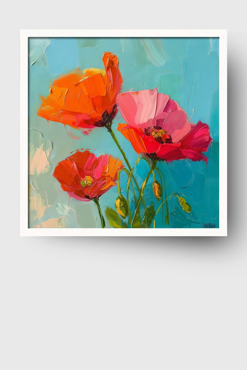Moderne Malerei Poster Mohnblumen farbenfroh rot blau