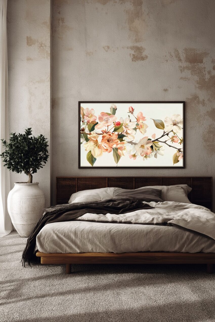 Illustration Poster Blütenzweig rosa detailreich minimalistisch