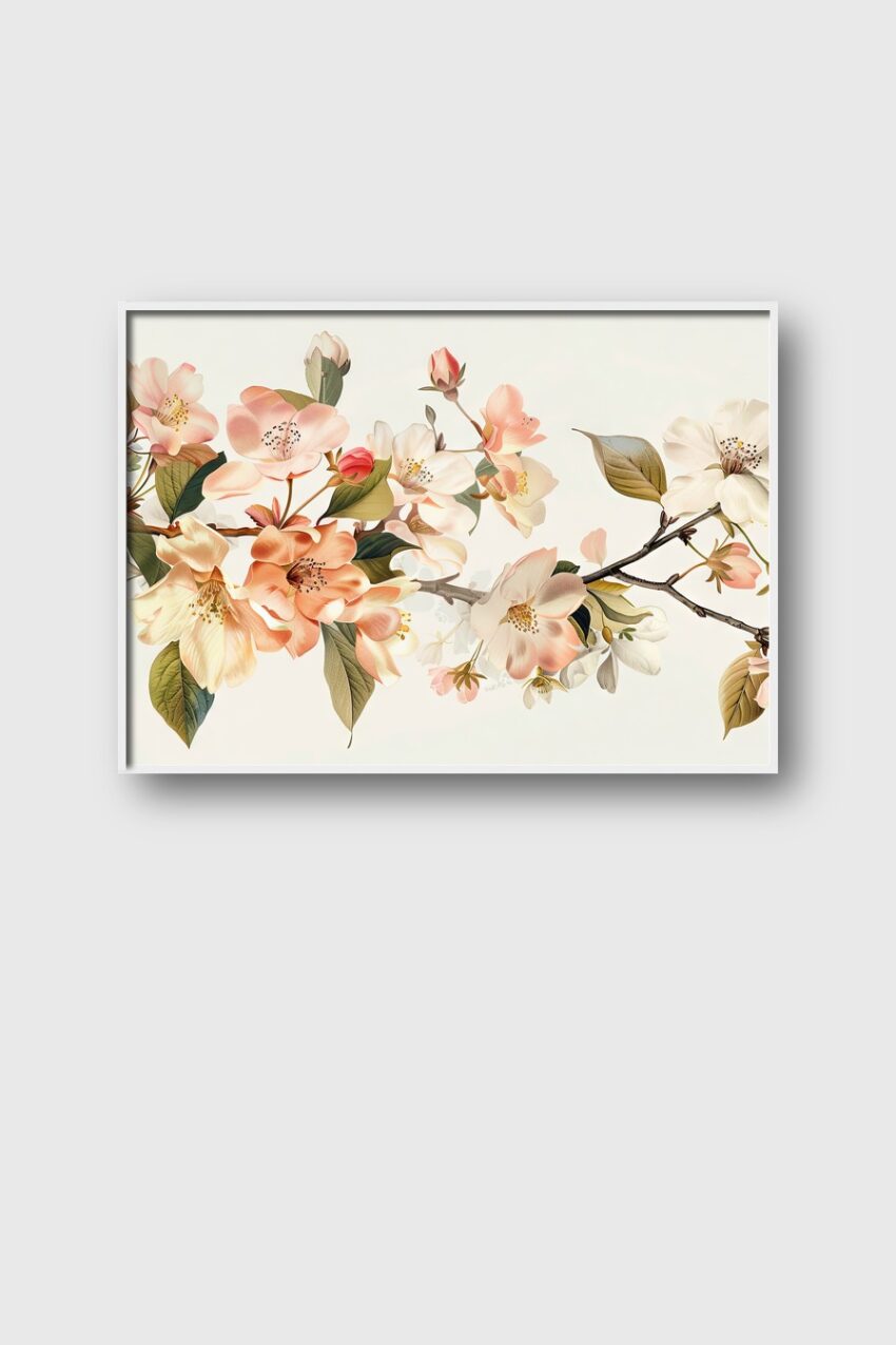 Illustration Poster Blütenzweig rosa detailreich minimalistisch