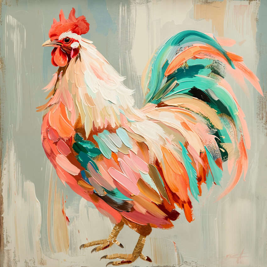 Malerei Poster Hahn farbig bunt Pinselstriche