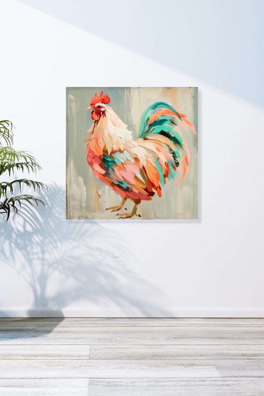 Malerei Poster Hahn farbig bunt Pinselstriche