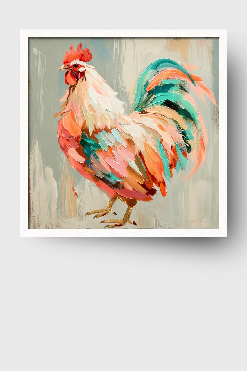 Malerei Poster Hahn farbig bunt Pinselstriche