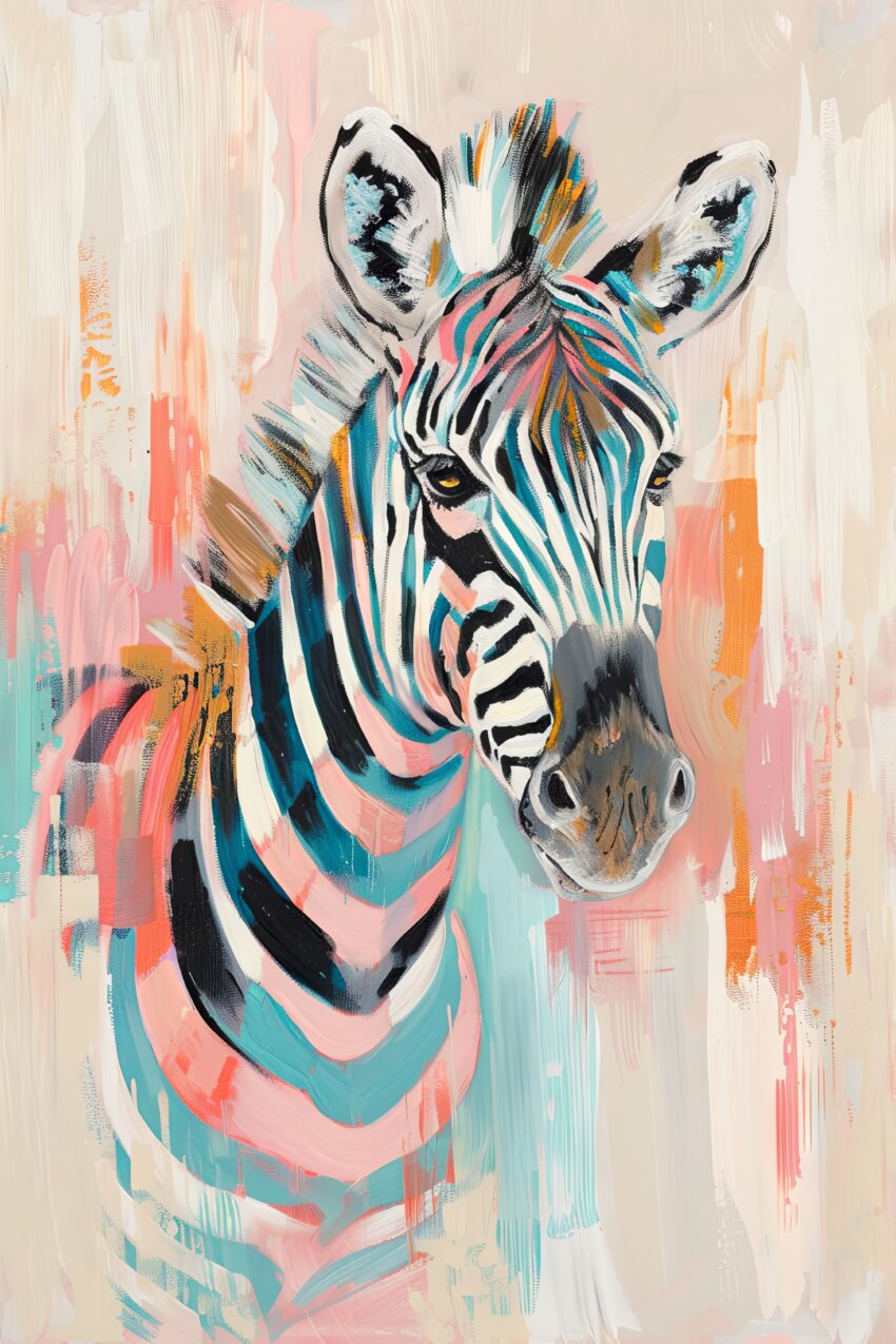 Illustration Poster Zebra bunt farbig Blau Rosa