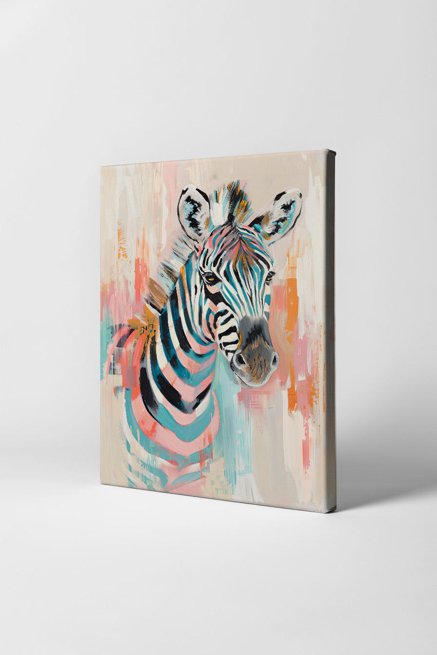 Illustration Poster Zebra bunt farbig Blau Rosa