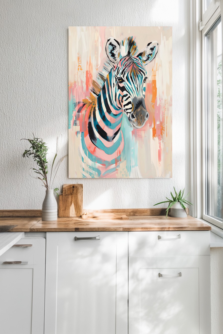 Illustration Poster Zebra bunt farbig Blau Rosa