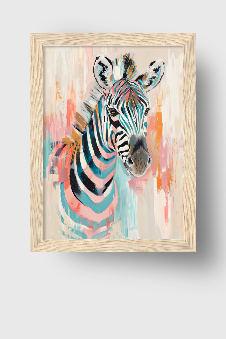 Illustration Poster Zebra bunt farbig Blau Rosa