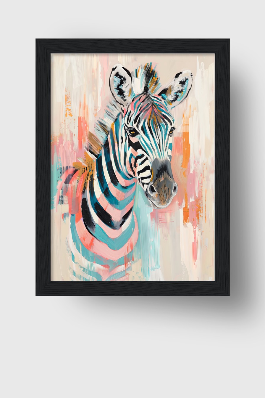 Illustration Poster Zebra bunt farbig Blau Rosa