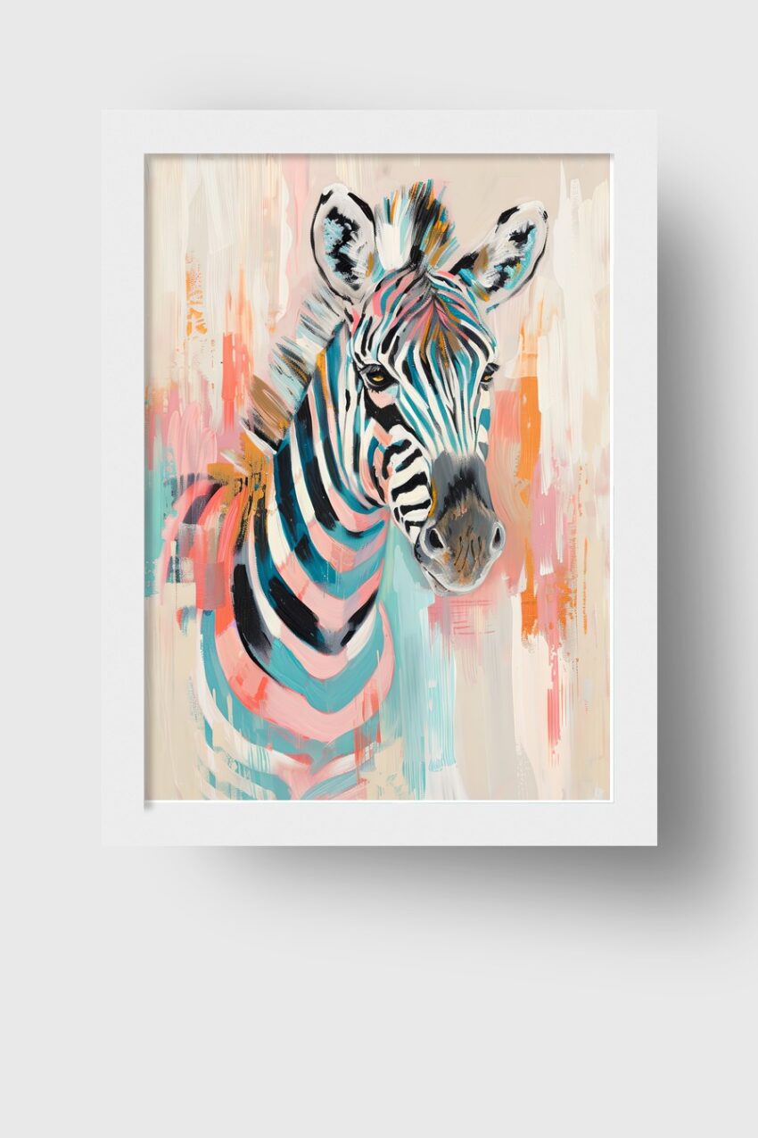Illustration Poster Zebra bunt farbig Blau Rosa